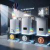 "Hyper-realistic 3D CGI of the top 3 UK boiler brands displayed on glowing pedestals in a modern showroom, ranked 1st to 3rd with holographic efficiency charts and Union Jack accents."